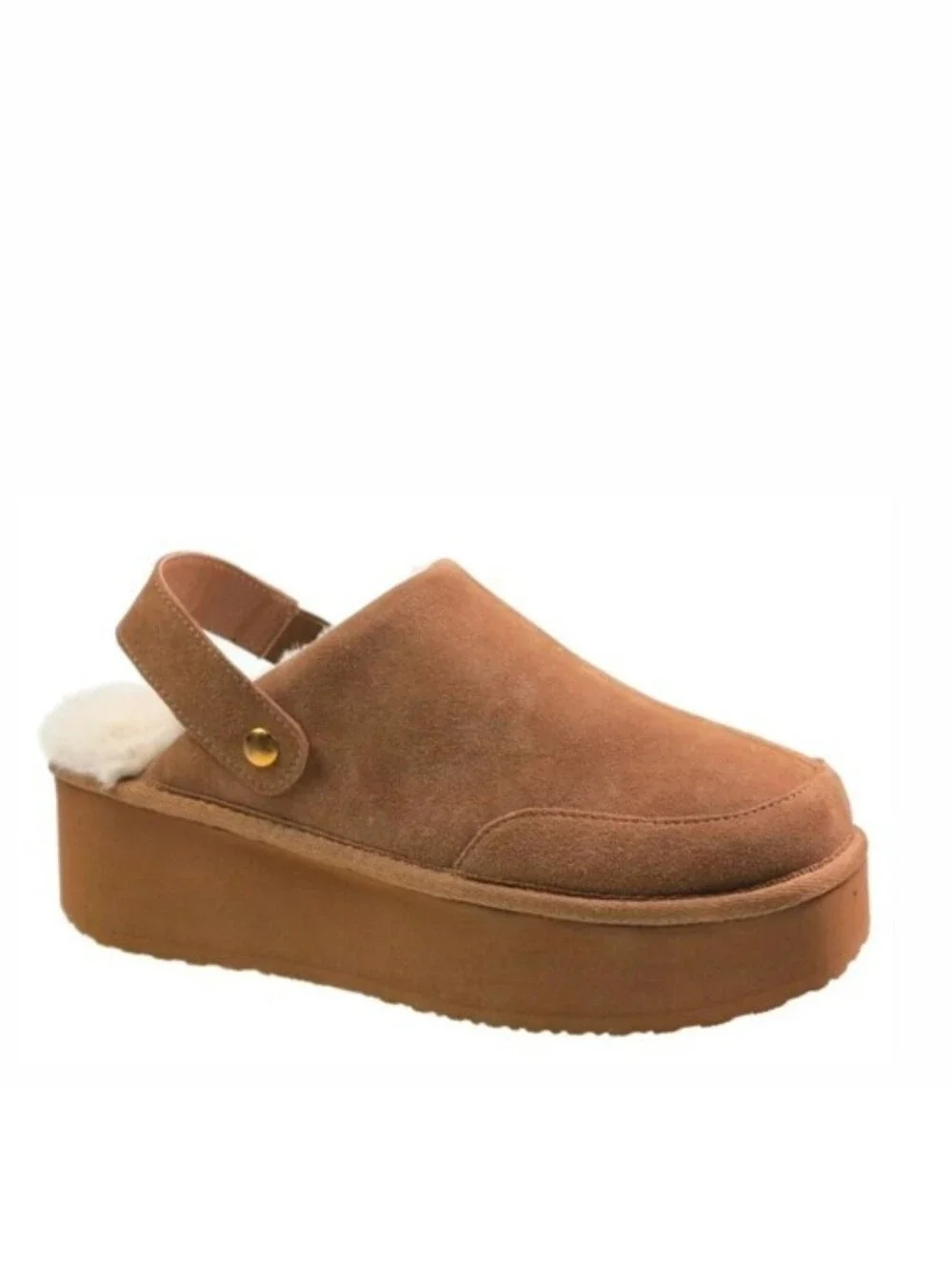 Joyspun Platform Slingback Women's Clogs Faux Fur Suede Slides Mule Size 8